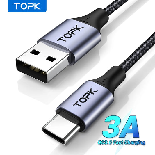 TOPK AN10 3A Micro USB Type C Cable Phone Charger USB Cable Fast Quick Phone Charging Cord for Xiaomi Redmi Phone Sccessories