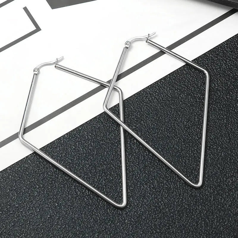 Titanium Steel Exaggerated Geometric Square Rhombus Hoop Earrings for women Big Earring Statement Ear Ring Nightclub Jewelry