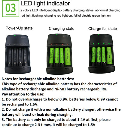 4 way Ecological Charger  with USB input port for  LR03 LR6 disposable Batteries and AA AAA Rechargeable alkaline Batteries