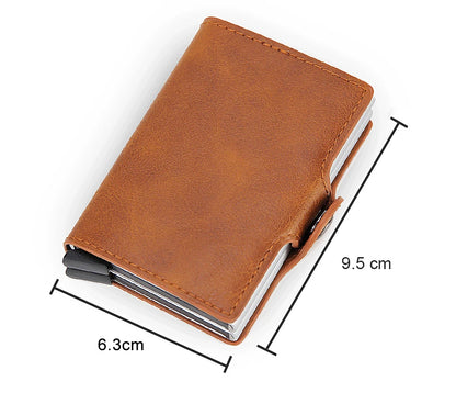 RFID Blocking Men Wallet Credit Card Holder Leather Card Wallet Double Metal Box ID Card Holder Money Clip Purse New 2023