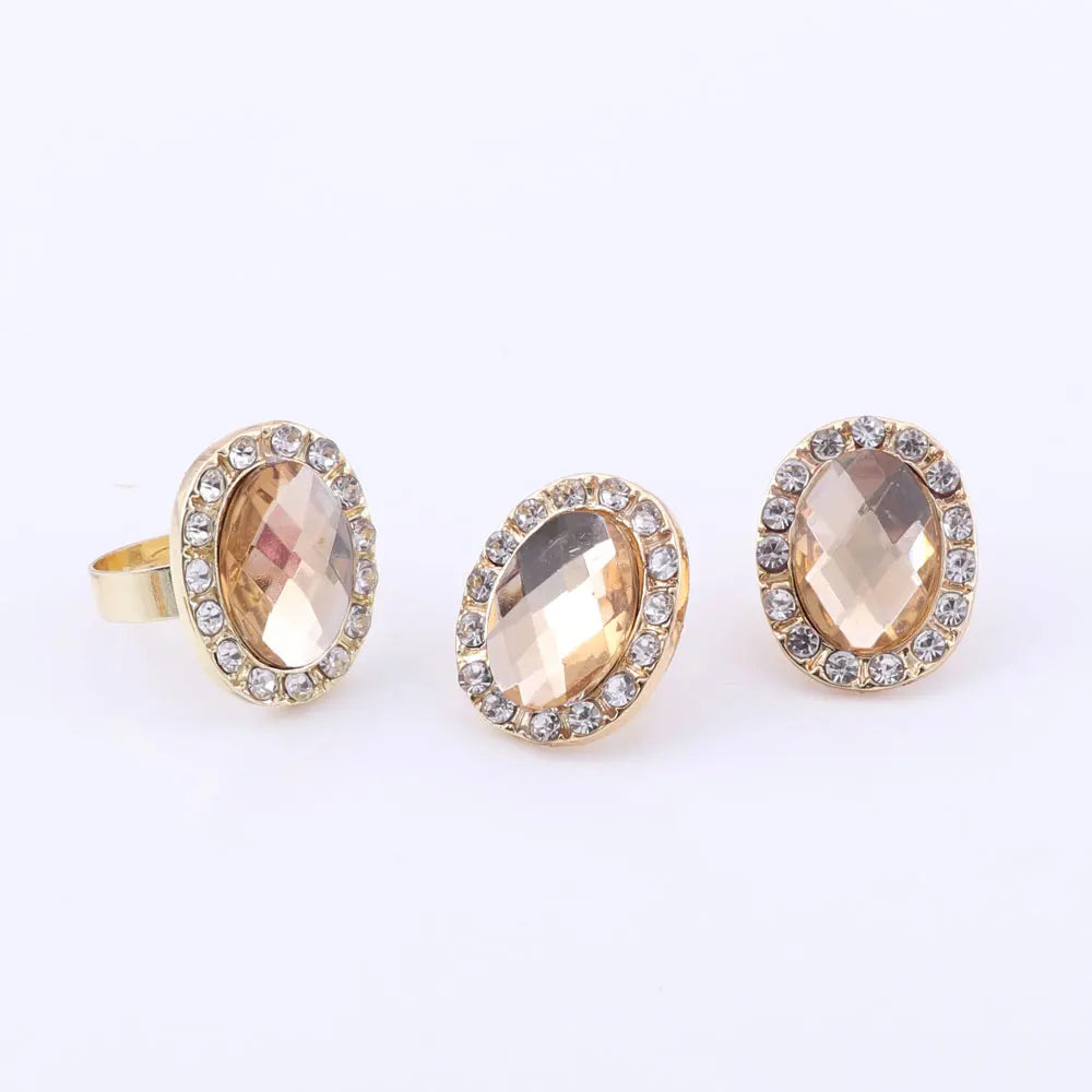 Party Accessories Wedding  Jewelry Sets For Women Pendant Statement African Beads Crystal Necklace Earrings Bracelet Ring