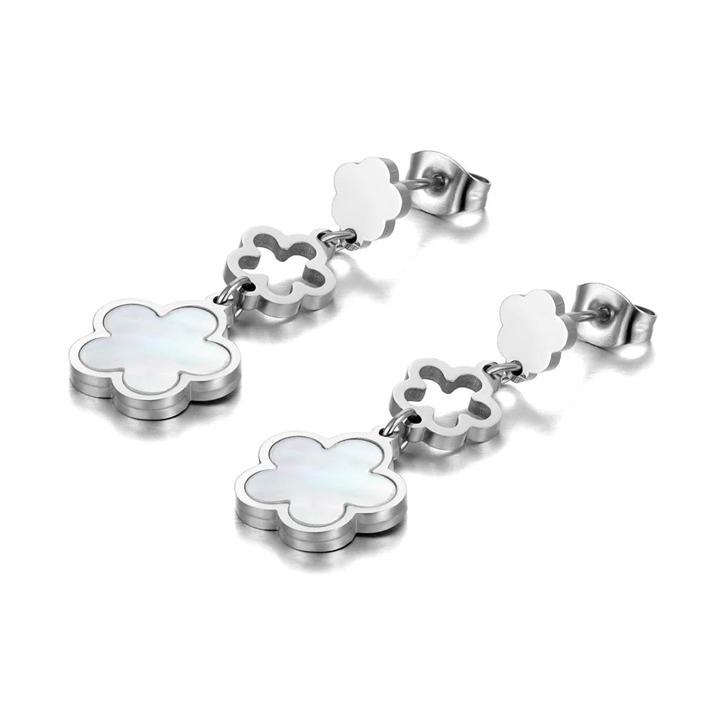 Trendy Stainless Steel White Shell Plum Flower Bohemia Party Earrings For Women Original Design Jewelry kolczyki