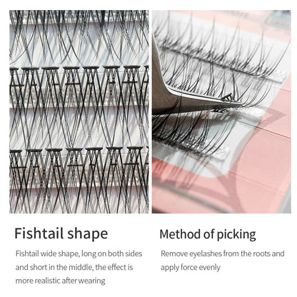 GLAMLASH A/M Natural Cluster Fishtail Type Dovetail Eyelash Extension Premade Volume False Grafted Thick Spikes Lash Soft Makeup