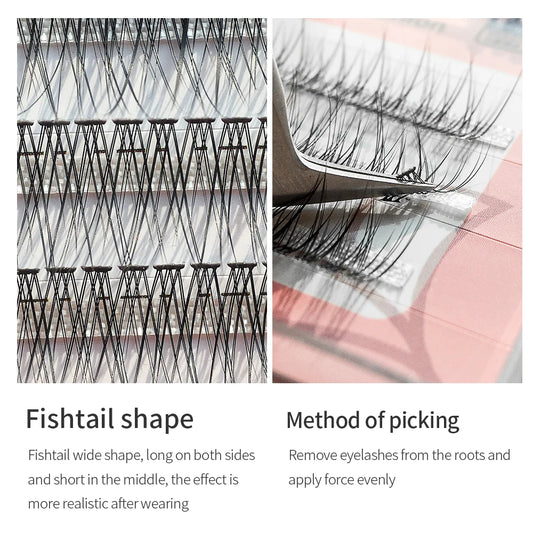 GLAMLASH A/M Natural Cluster Fishtail Type Dovetail Eyelash Extension Premade Volume False Grafted Thick Spikes Lash Soft Makeup