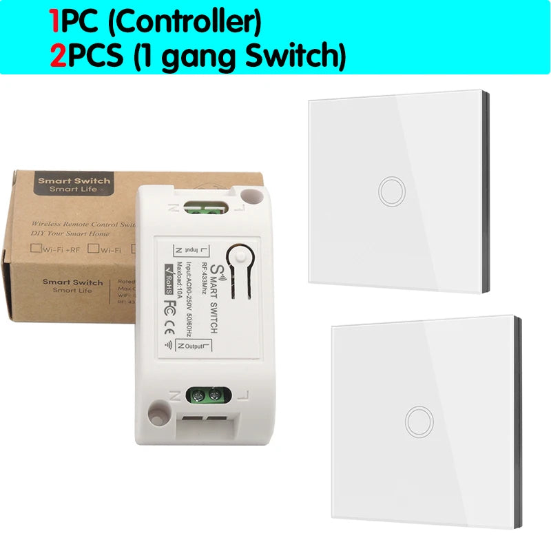 Smart Home Touch Light Switch Led Wireless 86*86 Remote on Off Wall Switch AC 110V 220V 10A Receiver 1/2/3gang for Ceiling Lamp