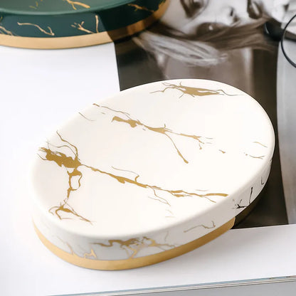 Soap Dish, Marble Look Bar Soap Holder Soap Sponge Tray Soap Case Box Saver for Bathroom Shower Kitchen Sink-  Marble Look