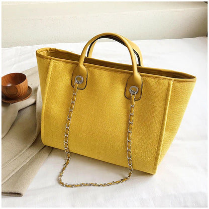 Women Tote Bags Fashion Canvas Large Capacity Handbag Casual Chains Shoulder Bags Ladies Big Messenger Bag Shopping Bag