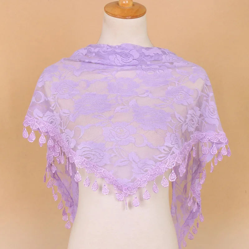 Embroidered Triangle Scarf For Church Shawl Catholic Church Prayer Shawl Sheer Floral Spanish Mantilla Lace Veil Wedding Cape