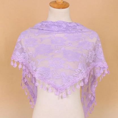 Embroidered Triangle Scarf For Church Shawl Catholic Church Prayer Shawl Sheer Floral Spanish Mantilla Lace Veil Wedding Cape