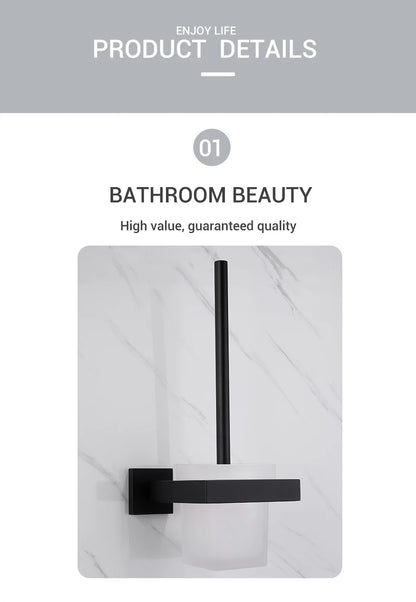 Black Stainless Steel Square Wall-mounted Bathroom Accessories Toilet Brush