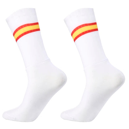 Anti Slip Silicone Summer Aero Socks Whiteline Cycling Socks Men Bicycle Sport Running Bike Socks Calcetines Ciclismo