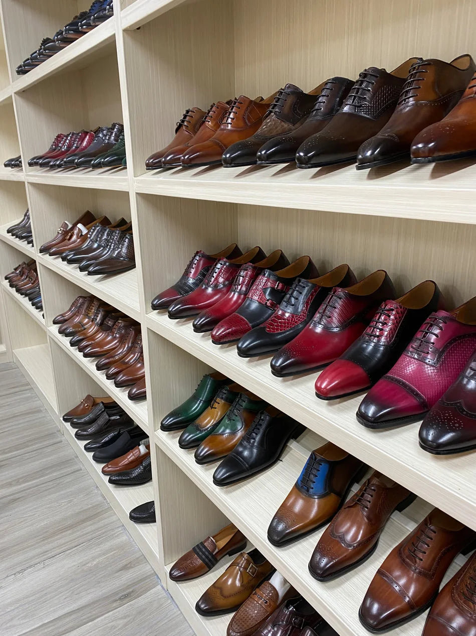 Men's Classic Lace-Up Oxfords Genuine Leather Luxury Office Shoes Solid Cap Toe Wedding Party Formal Dress Footwear for Men