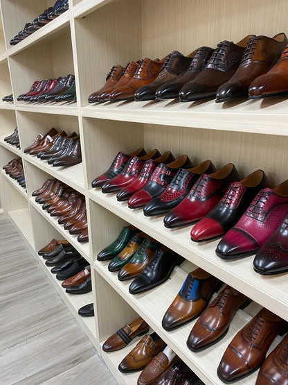 Men's Classic Lace-Up Oxfords Genuine Leather Luxury Office Shoes Solid Cap Toe Wedding Party Formal Dress Footwear for Men