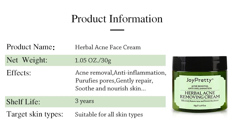 JoyPretty Herbal Acne Face Cream Body Pimple Treatment Oil Control Moisturizing Facial Creams Skin Care Products Beauty