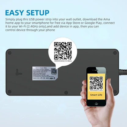 Smart Power Strip WIFI  Universal with 5V3.1A Alexa Googlehome Bluetooth Control Multi Plug 6AC 4USB Voice Contro UK/EU/US/AU