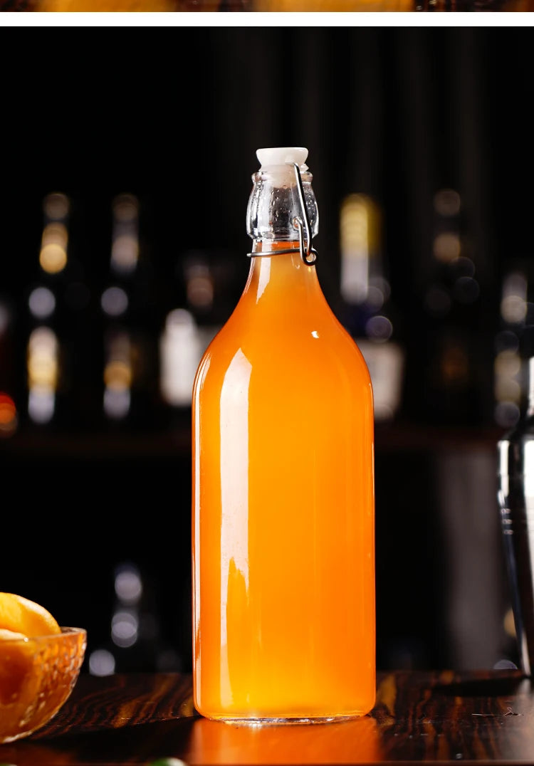 Enzyme Bottle,Bartender Tool,Fresh Lemon Lime Kitchen Oil Bottle,Jars With Lid Seal Buckle Plastic Storage Container Glass