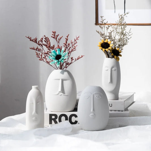 INS Nordic Decor Rustic Home Decor Face Shape Ceramic Flower Vase Decoration Home Decoration Modern Room Decoration For Home