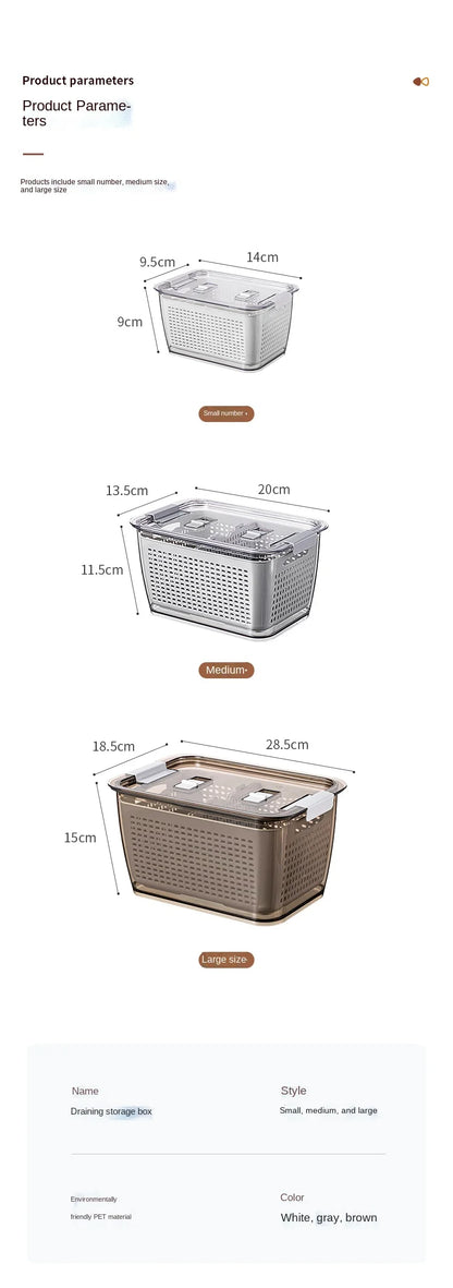 Fridge Storage Box Refrigerator Fresh Vegetable Fruit Boxes Drain Basket Storage Containers With Lid Kitchen Tools Organizer