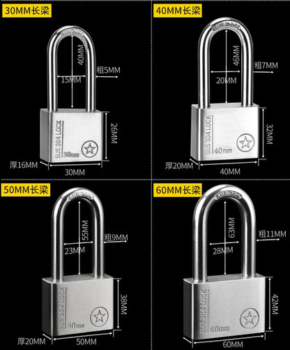 304 Stainless Steel Padlock Cabinet Outdoor Lock Head Furniture Lock Waterproof Rust-Proof Door Lock  with 4 keys