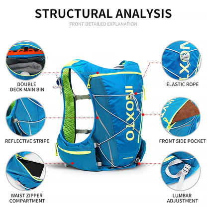 running hydrating vest backpack 8L, cycling hydrating backpack hiking marathon hydrating, with 1.5L water bag 500ml water bottle