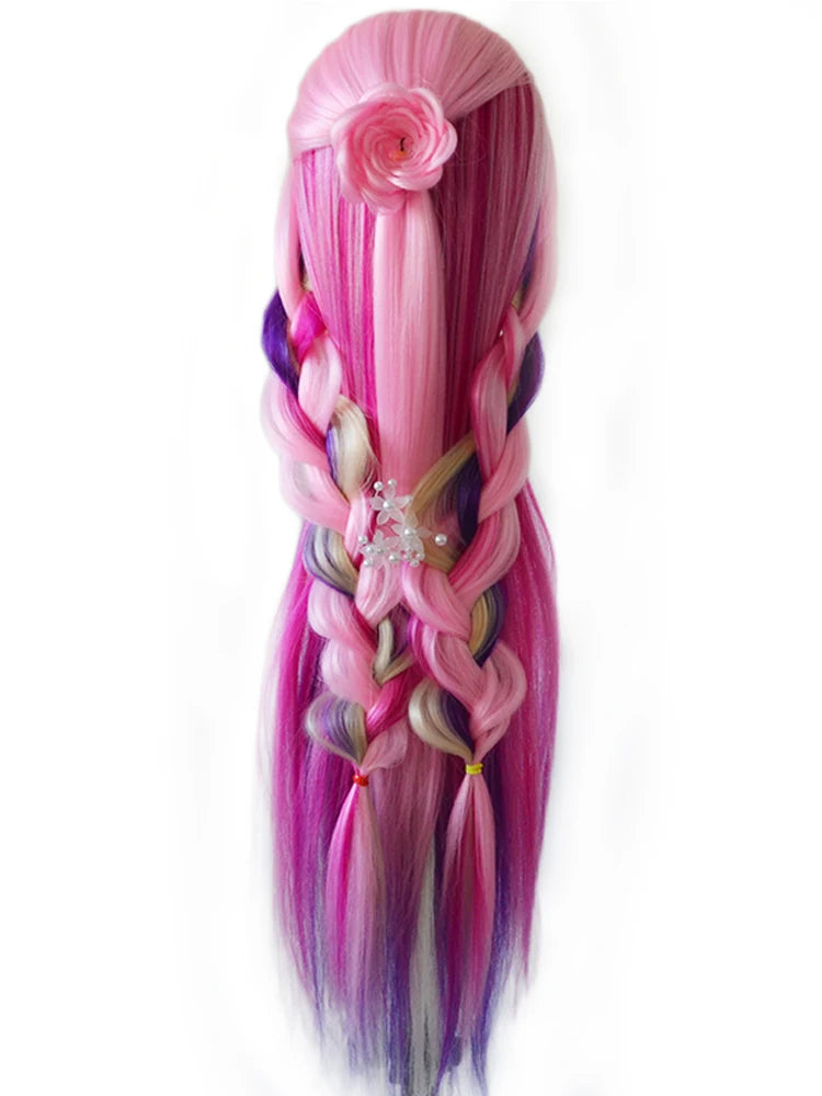 Training head with colorful hair 80cm very long synthetic hair for braiding hairstyle doll Head hairdressing head mannequin