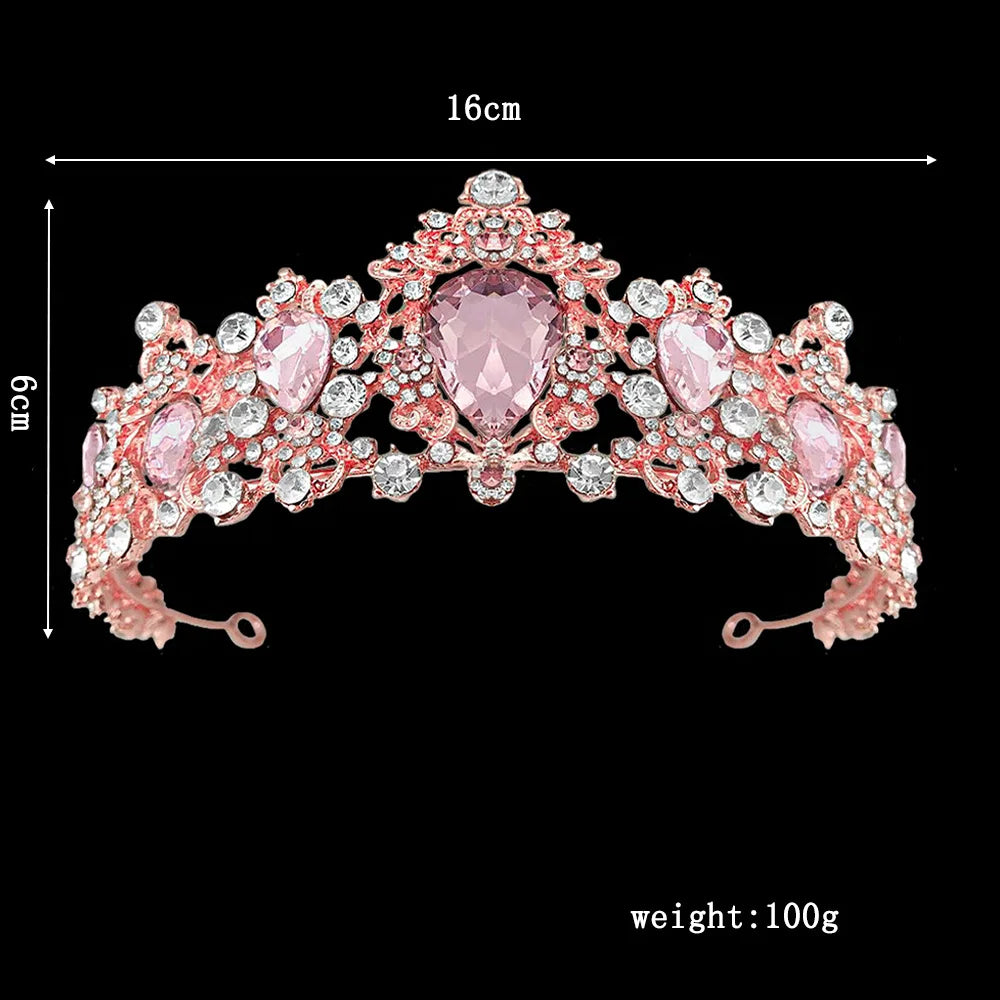 KMVEXO Tiaras Wedding Crown Bridal Hair Accessories Luxury Baroque Crystal Pink Queen Crown Women Adult Gift Party Hair Jewelry
