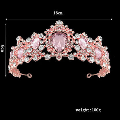 KMVEXO Tiaras Wedding Crown Bridal Hair Accessories Luxury Baroque Crystal Pink Queen Crown Women Adult Gift Party Hair Jewelry