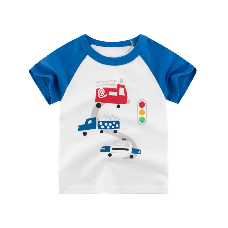 Baby Boys Clothes T-Shirts for 1 2 3 4 5 6 7 8 Years 100% Cotton Short Sleeve Car Bus Fire Truck Cartoon  Kids Summer Clothing