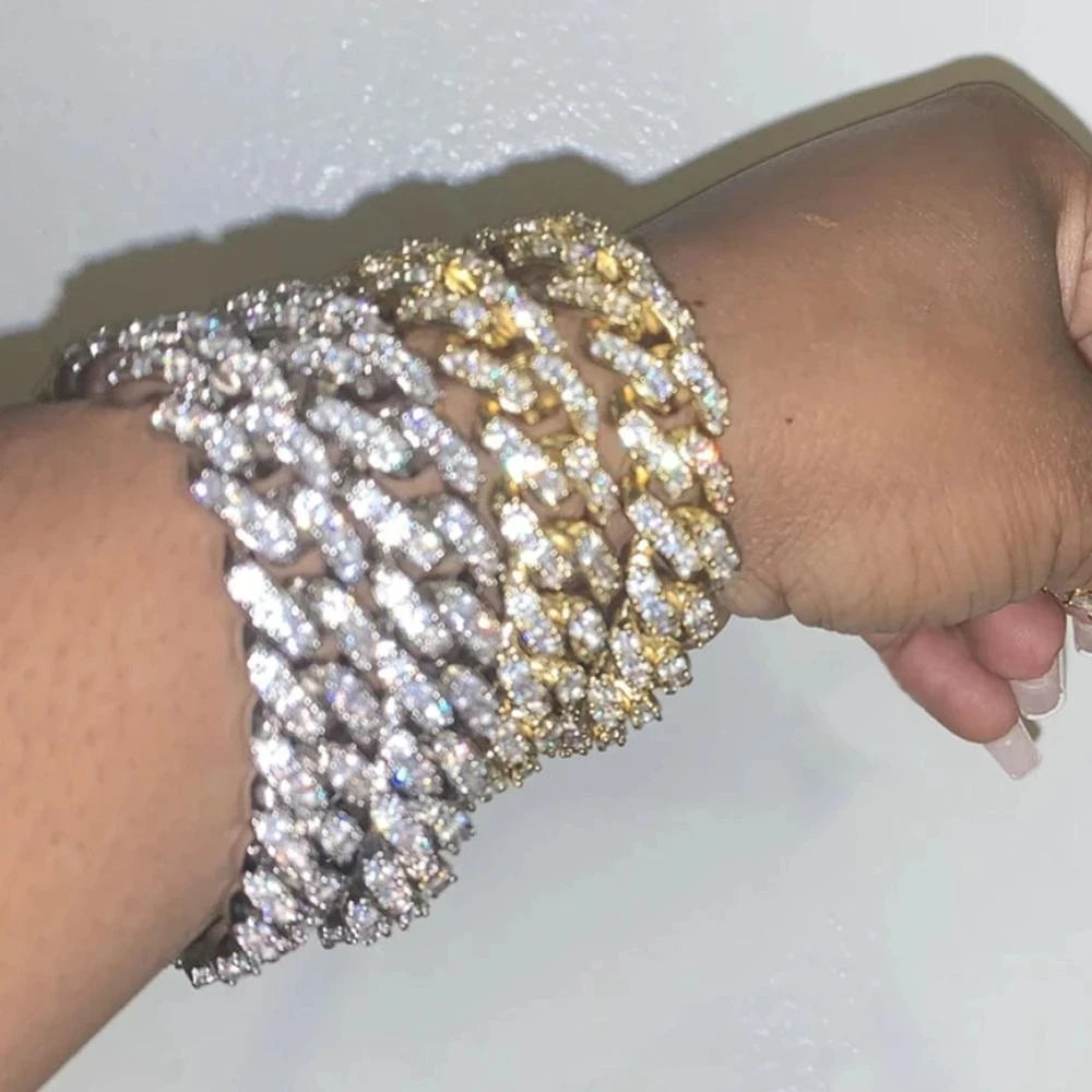 Iced Out Rhinestone Cuban Link Chain Bracelet for Women Luxury Bling Crystal Cuban Chunky Bracelets Men Punk Hip Hop Jewelry