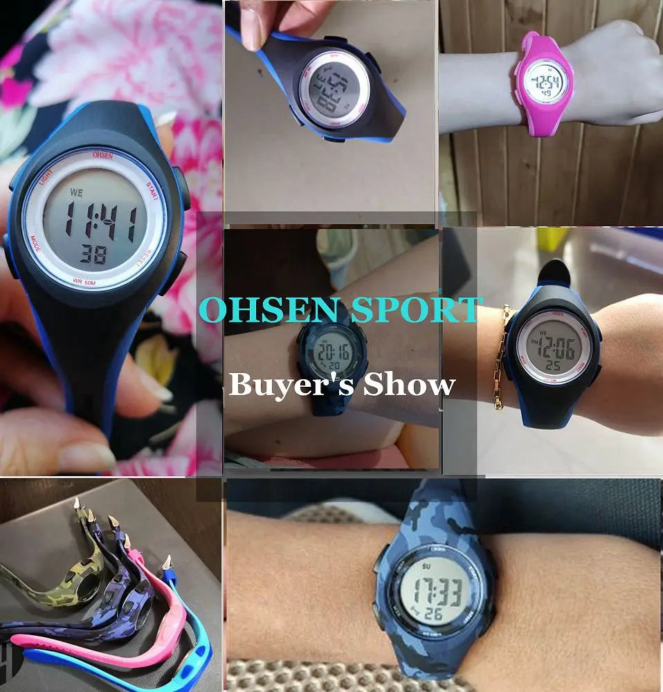 OHSEN Kids Digital Sport Watches 50M Waterproof Electronic Wristwatch Stop Watch LED Clock Children Watch For Boys Girls