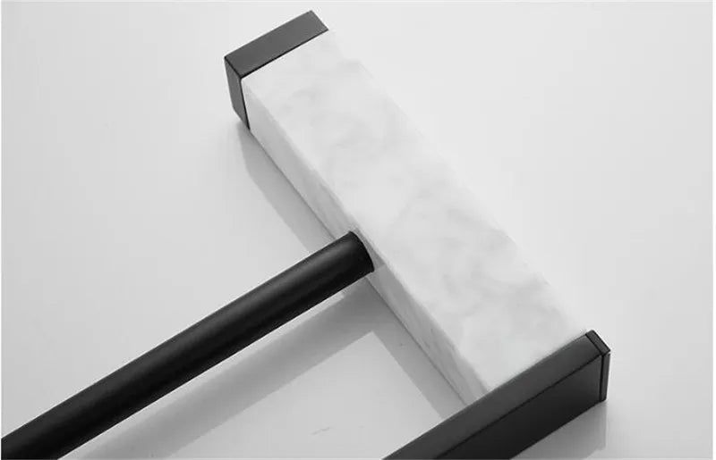 Bathroom Accessories Set Black Bathroom Shelf,Towel Rack,Towel Hanger Paper holder,Toilet Brush Holder Marble & Brass
