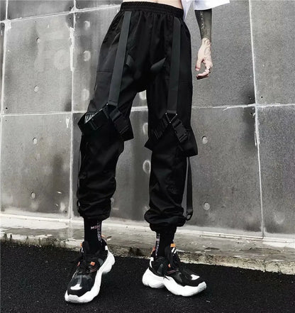 Joggers Cargo Pants for Men Casual Hip Hop Hit Color Pocket Male Trousers Sweatpants Streetwear Ribbons Techwear Pants