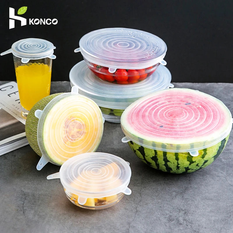 6pcs Reusable Silicon Stretch Lids,Universal Silicone Food Cover ,Silicone Lids For Food Cookware Bowl Kitchen Accessories