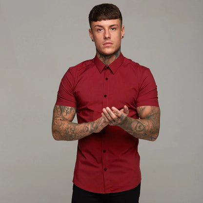 Summer Fashion Slim Fit Button Short Sleeve Shirts Men Casual Sportswear Dress Shirt Male Hipster Shirts Tops Fitness Clothing