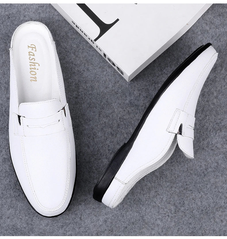 Quality Men Slippers Leather Men Mules Half Shoe Loafers Moccasins Outdoor Non-slip Black Beach Sandals Slides Zapato Hombre