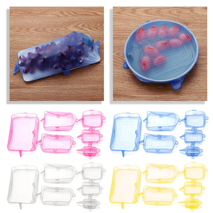 6Pcs Food Grade Silicone Stretch Lids Kitchen Tools Accessories Reusable Food Wrap Sealed Cover Keep Fresh Stretchy Bowl Cover
