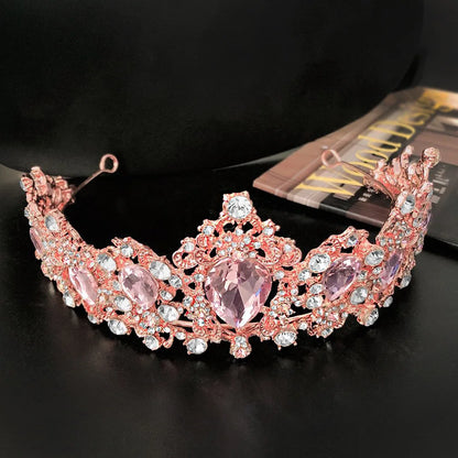 KMVEXO Tiaras Wedding Crown Bridal Hair Accessories Luxury Baroque Crystal Pink Queen Crown Women Adult Gift Party Hair Jewelry