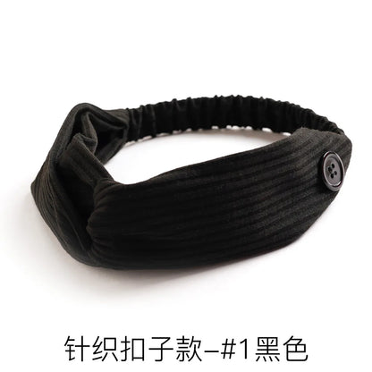 Fashion Women Hair Accessories Masks Anti-leather Button Hair Band Sports Yoga Elastic Cross Solid Color Knitted Headband Fema