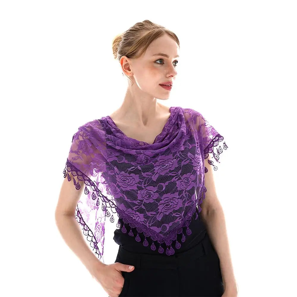 Embroidered Triangle Scarf For Church Shawl Catholic Church Prayer Shawl Sheer Floral Spanish Mantilla Lace Veil Wedding Cape