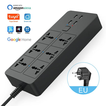 Smart Power Strip WIFI  Universal with 5V3.1A Alexa Googlehome Bluetooth Control Multi Plug 6AC 4USB Voice Contro UK/EU/US/AU