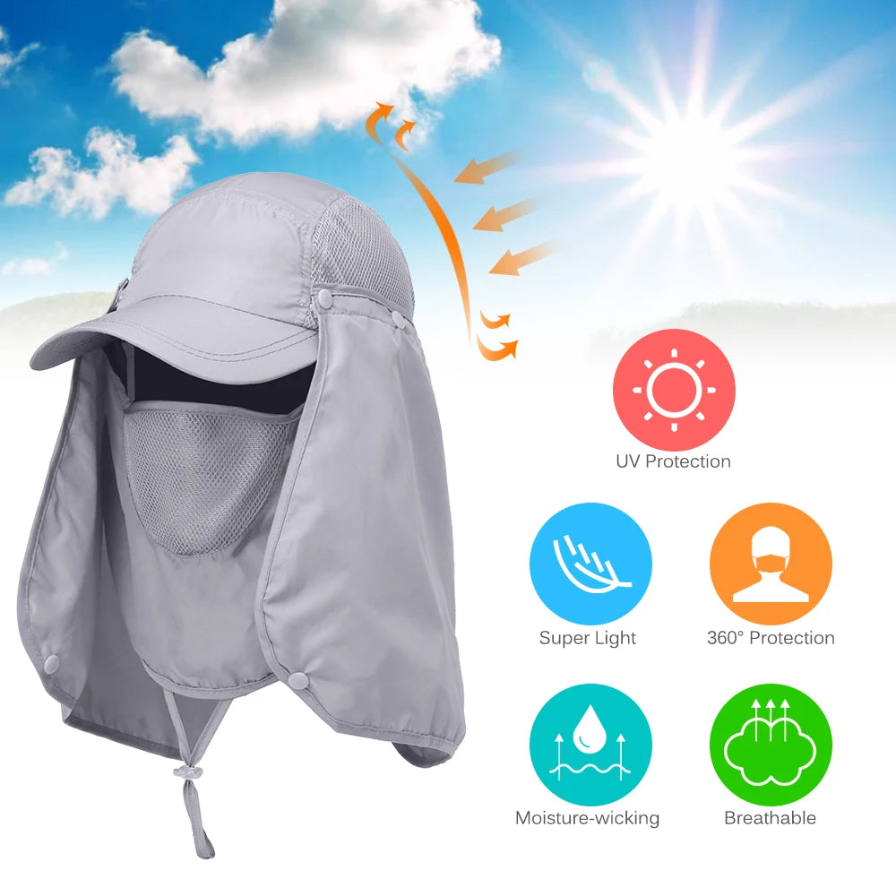 Outdoor Sport Hiking Visor Hat UV Protection Face Neck Cover Fishing Sun Protection Cap Women Men Cap
