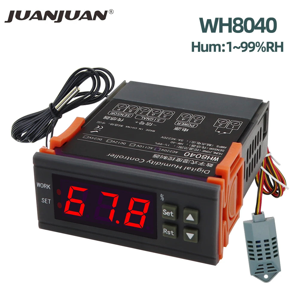 WH8040 Temperature&Humidity Controller 1% ~ 99% Air Refrigeration Thermostat for Home Fridge Lab Cooler 12V/24V/220V