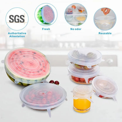 6Pieces Food Grade Silicone Stretch Lids for Food Storage Reusable Microwave Food Covers Bowl Covers For Cup Cans Jars YY121