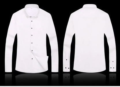 High Quality Men's Long Sleeve Shirt Dress Casual Solid Color Routine Fit Design Business Male Social Shirts White Blue Black