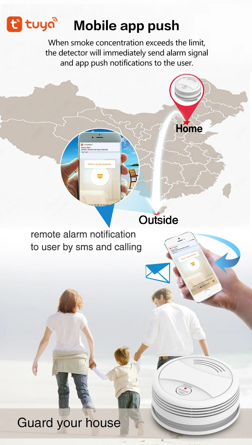 Tuya Smart Wifi Smoke Detector Sensor 80DB Alarm Fire Smoke Detector Wifi Fire Protection Home Security Alarm Smart Life APP