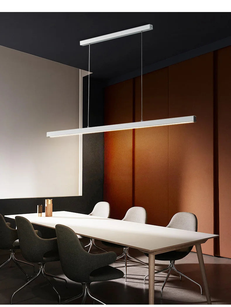 One word minimalist dining room chandelier modern long strip dining table lamp luxury dining room bar table lamp office light