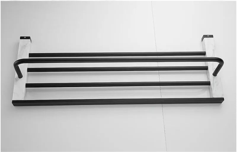 Bathroom Accessories Set Black Bathroom Shelf,Towel Rack,Towel Hanger Paper holder,Toilet Brush Holder Marble & Brass