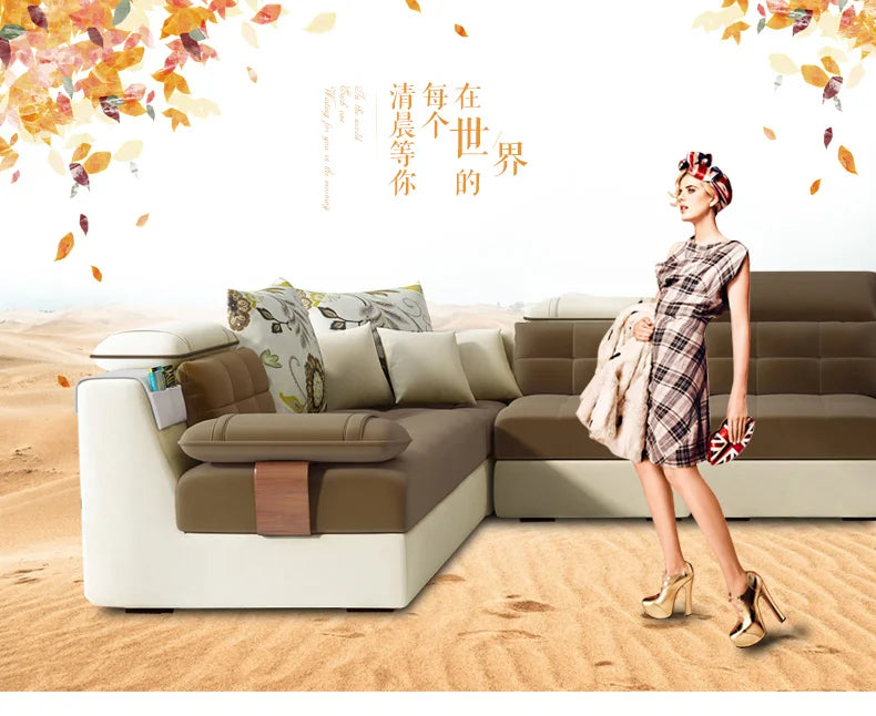 Living Room Sofa set U Home Furniture modern linen hemp fabric sectional sofas American country muebles de sala moveis para casa