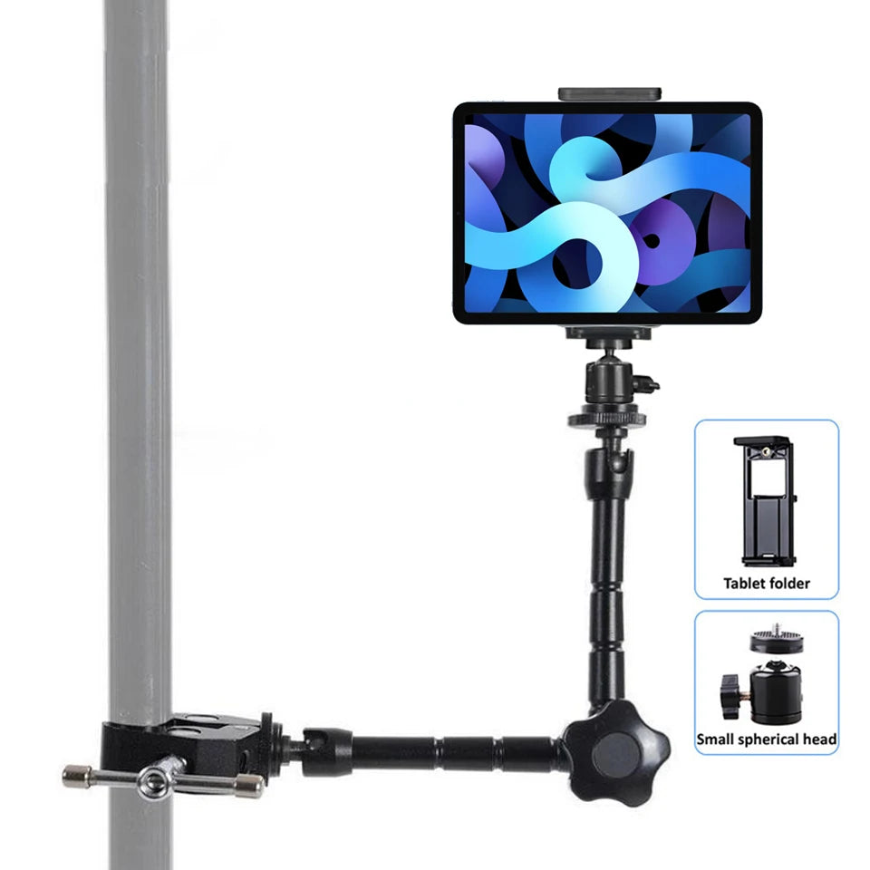 Tablet Stand Adjustable Friction Articulating Magic Arm Clamp With 1/4" Thread Adapter for Tablet Phones 4-11 inches iPad Holder