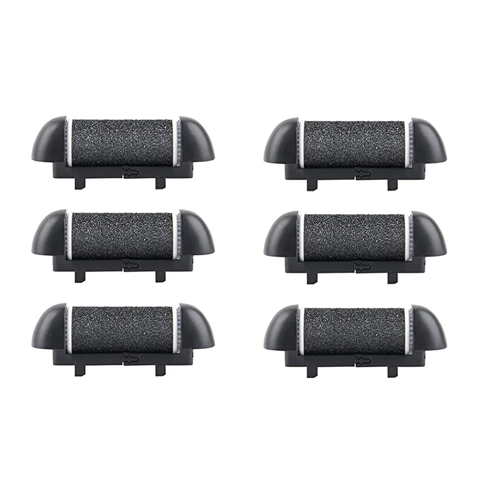 6 Pcs Foot Care Tool Heads Hard Skin Remover Refills Replacement Rollers for Cracked Heels Calluses and Dead Skin Black